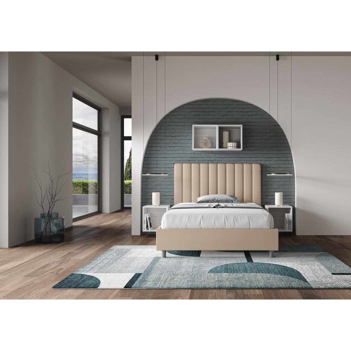 Cama con somier acolchada 120x200 cuero sintético gris paloma Agueda