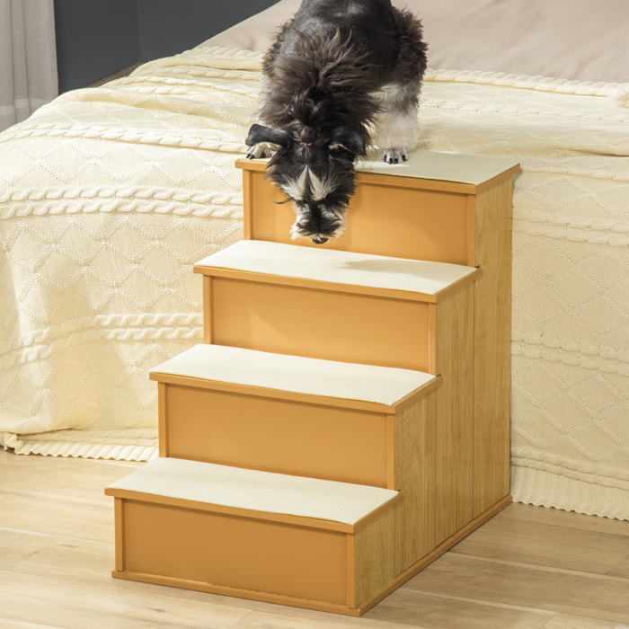 Escalera para Perros de 4 Peldaños Escalera para Mascotas Escalones para Perros Gatos con Acolchados Desmontables Carga 30 kg para Cama Sofá 40x59x54,2 cm Natural y Crema