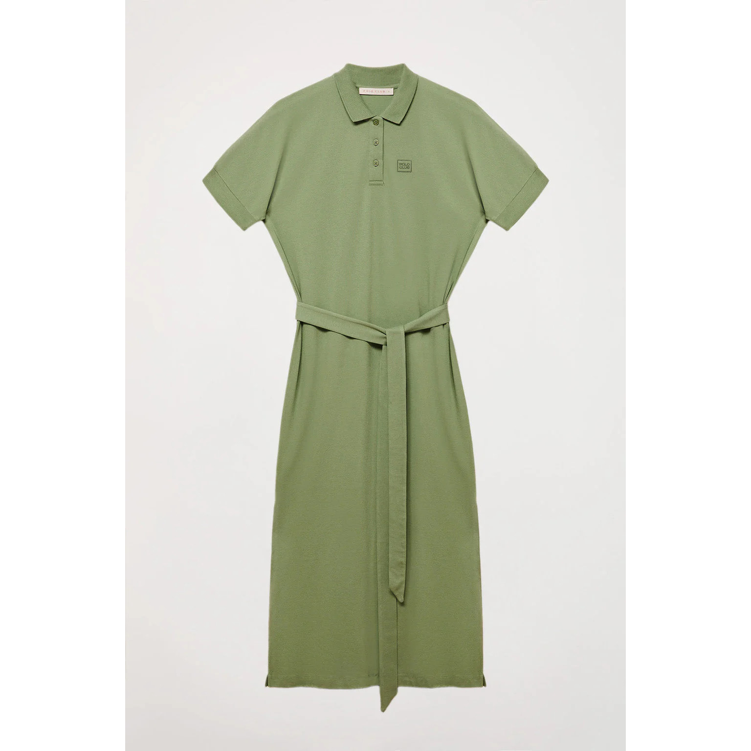 Vestito verde con maniche dolman e ricamo tono su tono