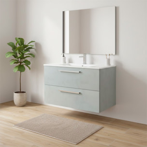 Mobile Mobiletto Bagno Sospeso Con 2 Cassettoni Soft Close Con Lavandino In Ceramica Specchio E Led Da 45 Cm  57 x 80 x 45 Cm Colore Cemento Laccato