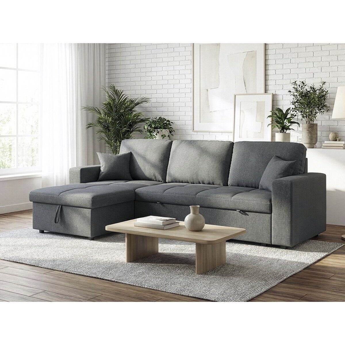 Canapé d'angle convertible/réversible style bubble "Alain" - 3 places - Gris