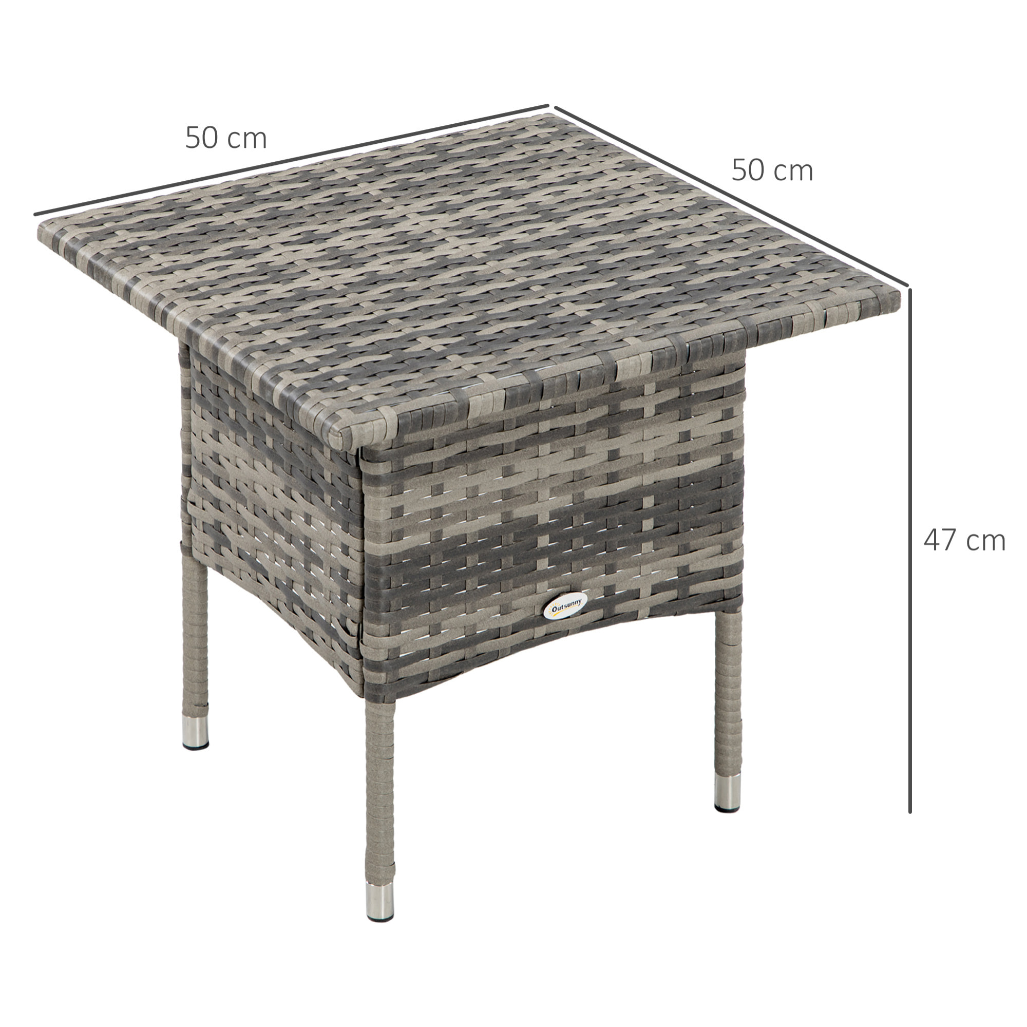 Table basse de jardin style cosy chic dim. 50L x 50l x 47H cm métal époxy résine tressée aspect rotin gris