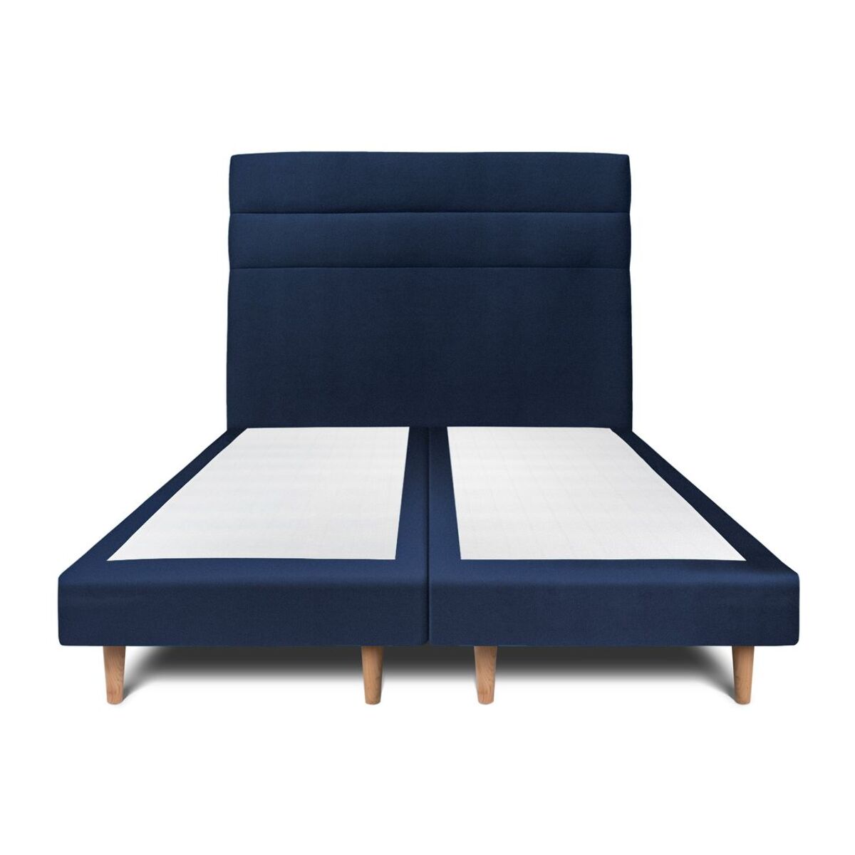 Lit avec tête de lit bandes horizontales velours et sommier tapissier Ep14