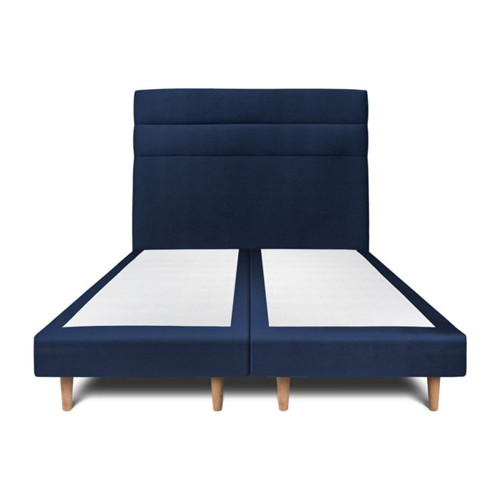 Lit avec tête de lit bandes horizontales velours et sommier tapissier Ep14