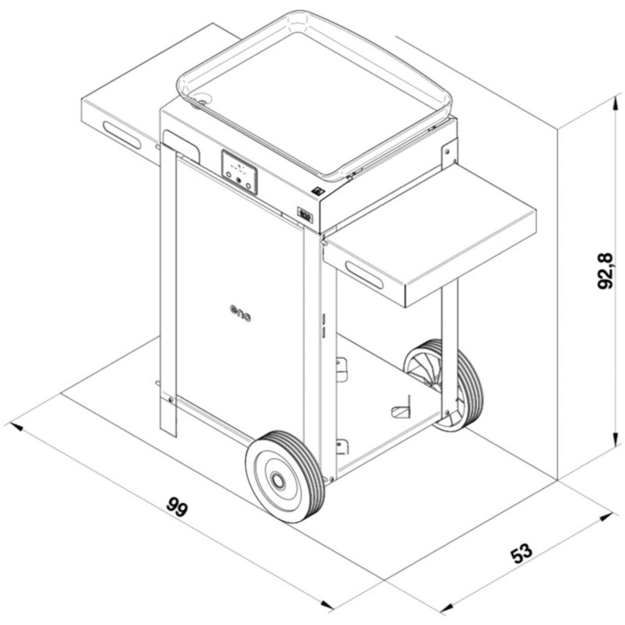 Plancha électrique ENO COMBO INITIAL 50 noir inox sur chariot, 48x38 cm
