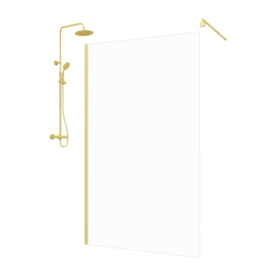 Paroi de Douche 120x200cm - Profilé + Bras extensible + Colonne de douche Thermostatique Or Brossé