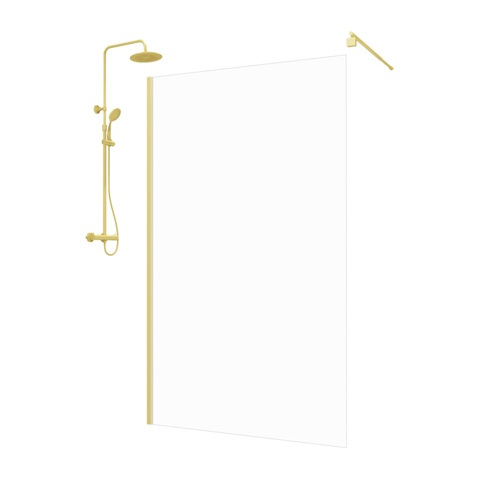 Paroi de Douche 120x200cm - Profilé + Bras extensible + Colonne de douche Thermostatique Or Brossé