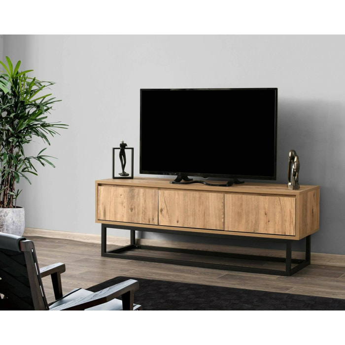 Mobile porta TV Ignazia, Credenza da soggiorno, Armadio basso per TV, Base parete attrezzata, 140x40h50 cm, Quercia e Nero