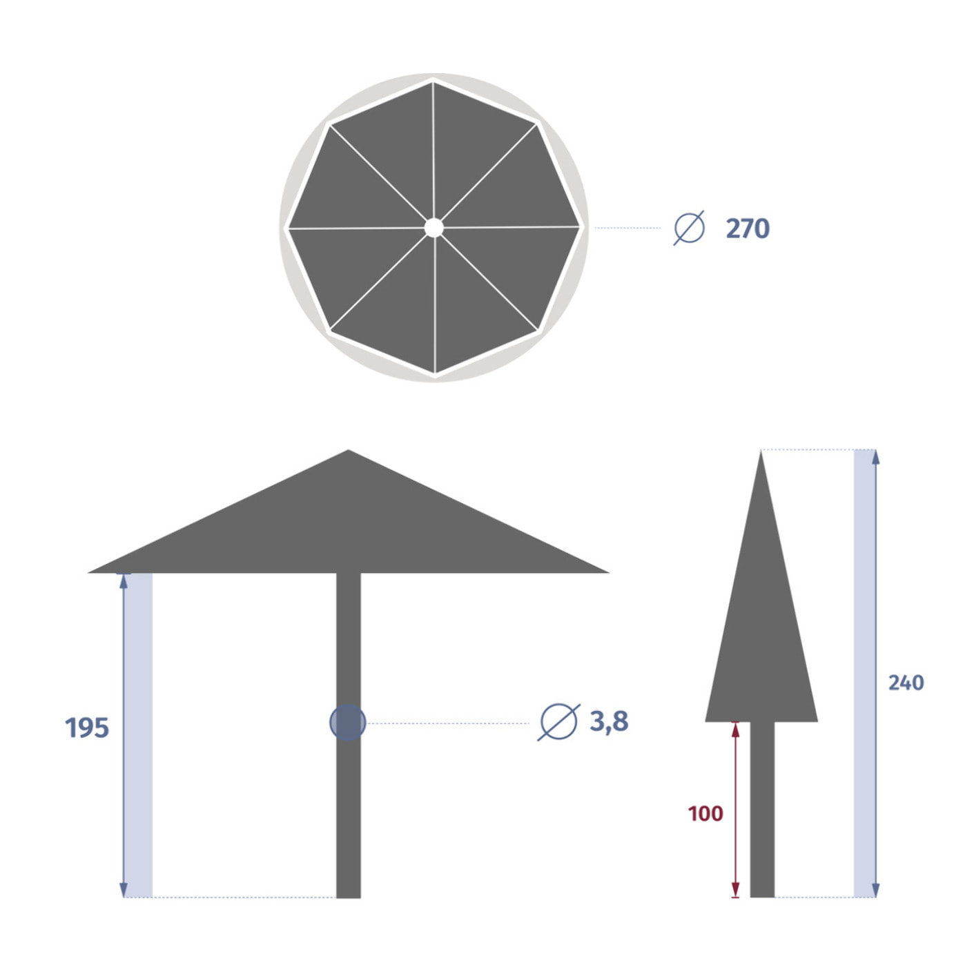 Parasol droit rond Sisko Ardoise