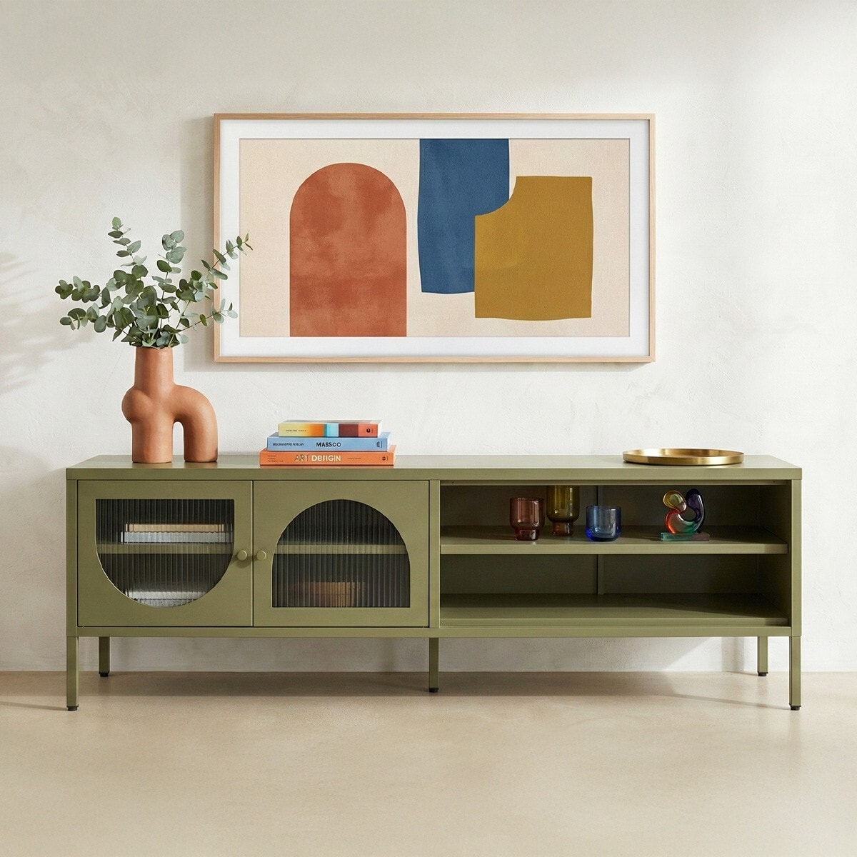 Meuble TV 2 portes 2 niches en métal - YSIA