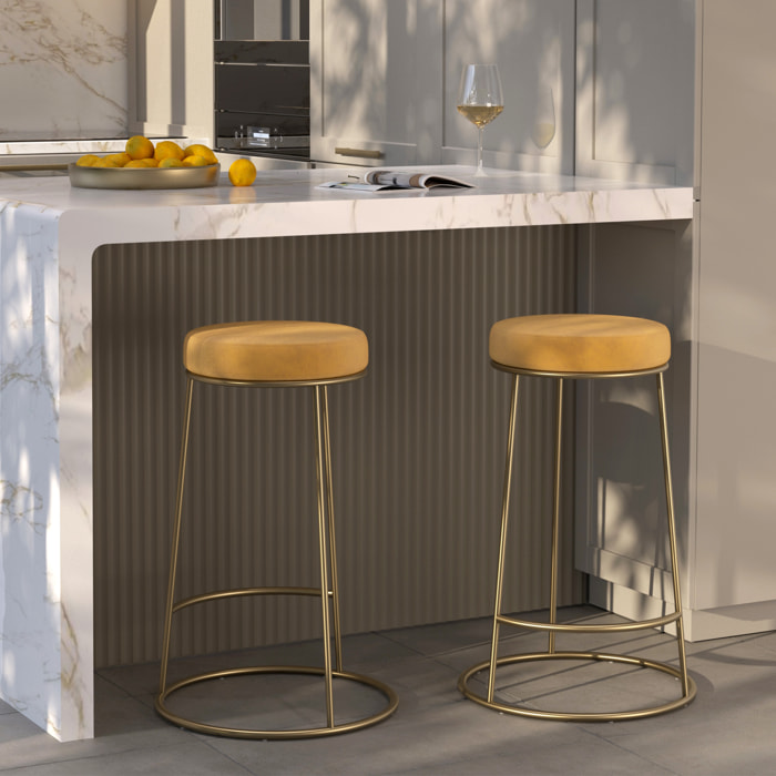 Lot de 2 tabourets pour îlot central 63 cm en velours jaune curry - Kendal