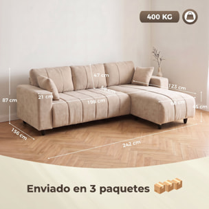 Sofá Chaise Longue Reversible, Sofá Esquinero en Forma de L de 4 Plazas, 2 Almohadas, Tapizado en Lino, Marco de Acero, para Salón, 242x156x87 cm, Beige