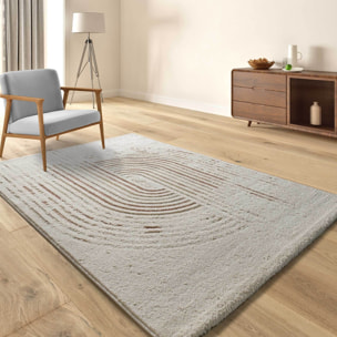 CANDELA Alfombra pelo corto geométrica con relieve crema y terracota, varias medidas disponibles