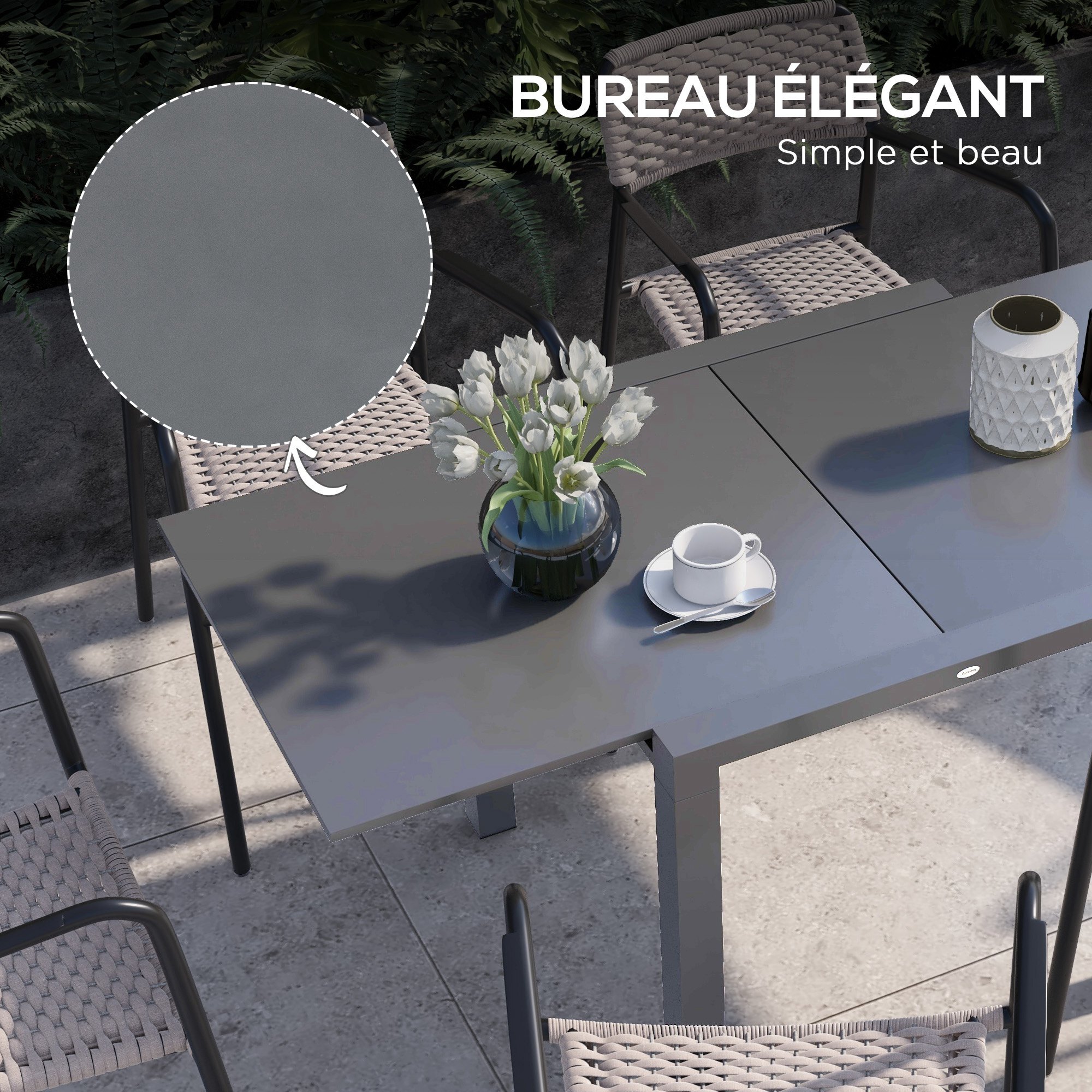 Table de jardin rectangulaire extensible 6 pers. alu métal dim. 80/160L x 80l x 75H cm gris