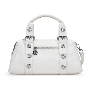 Bolso de mano blanco con hebillas y tachuelas redondas