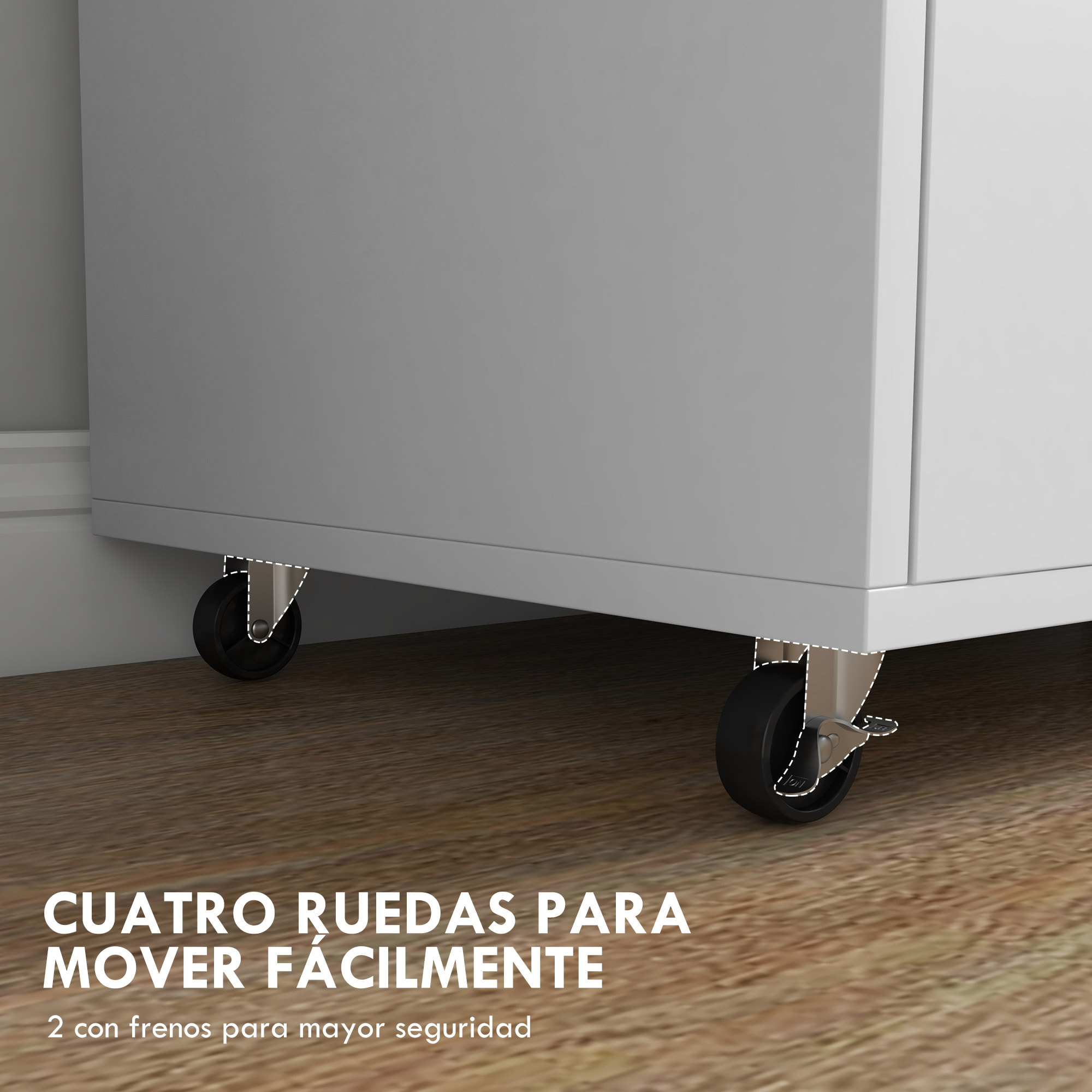 Cajonera de Oficina Armario Archivador con Ruedas Cajón Barras Colgantes para Tamaño A4 y 2 Compartimientos de Almacenaje para Estudio Salón 76x40x75,5 cm Roble y Blanco