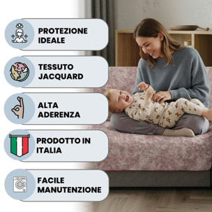 COPRIDIVANO GLAMOUR con Penisola SINISTRA, Antiscivolo, Cotone+Microfibra+Fibre Varie, Made in Italy - BORDEAUX