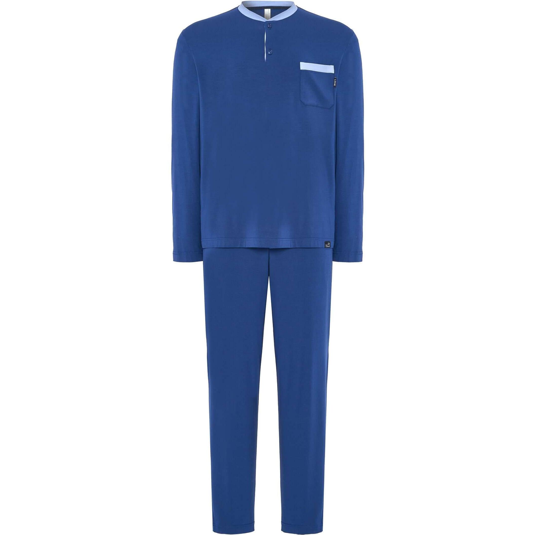 Pijama hombre suave tejido, escote con abertura de botones, manga larga y pantalón largo de corte regular con bolsillos laterales