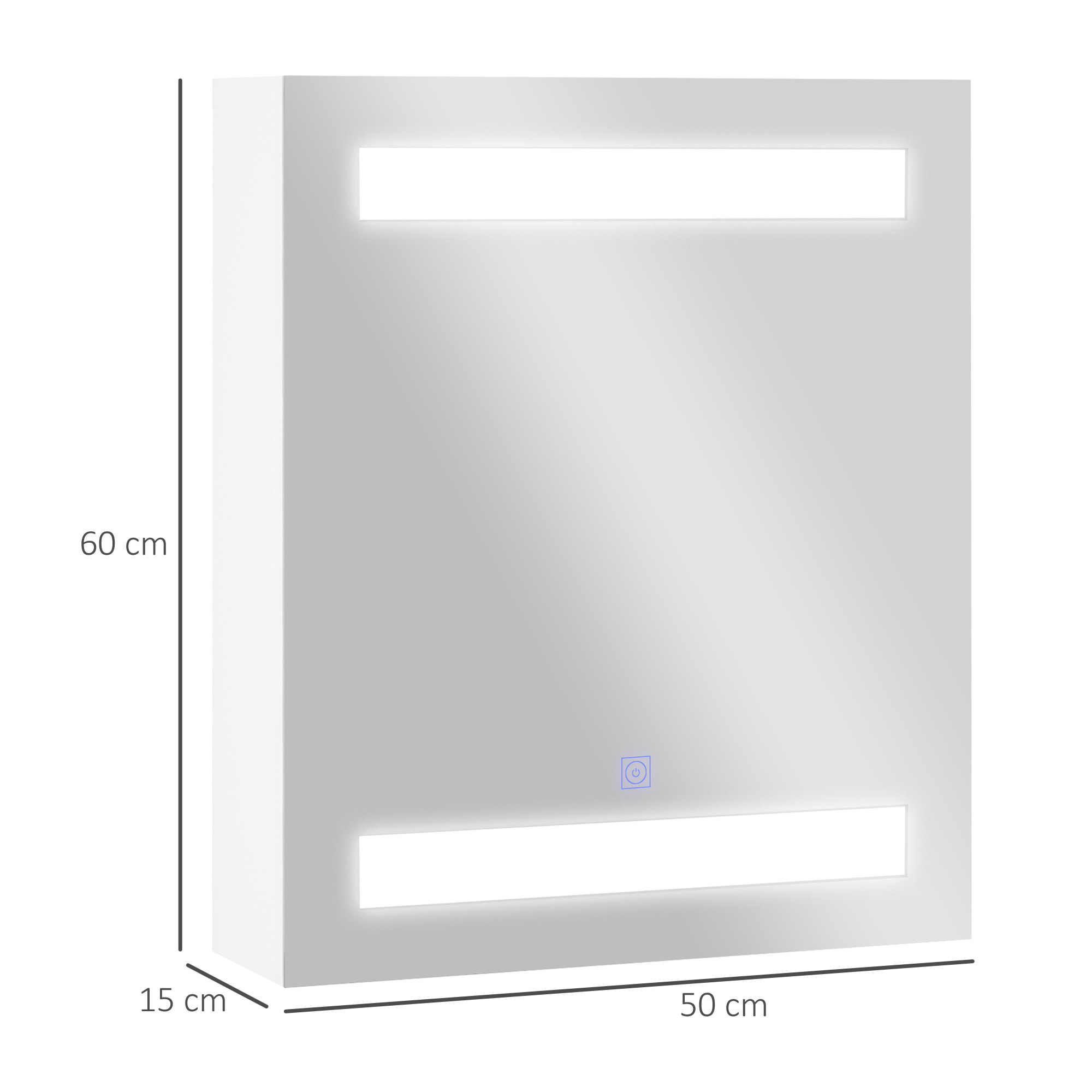 Armario de Baño con Espejo y Luz LED Mueble Espejo de Pared con 2 Estantes de Almacenamiento e Interruptor Táctil para Dormitorio Aseo 50x15x60 cm Blanco