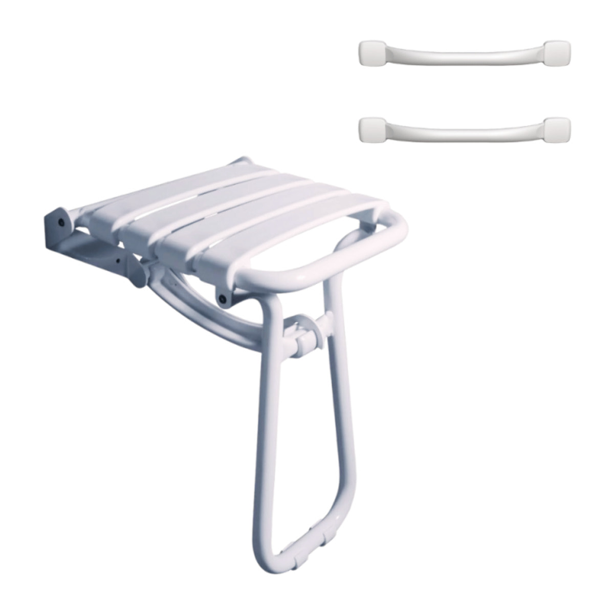 Pack avec siège de douche PMR PELLET escamotable blanc brillant + 2 barres d'appui 42,5 cm