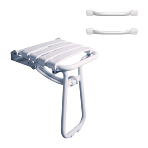 Pack avec siège de douche PMR PELLET escamotable blanc brillant + 2 barres d'appui 42,5 cm