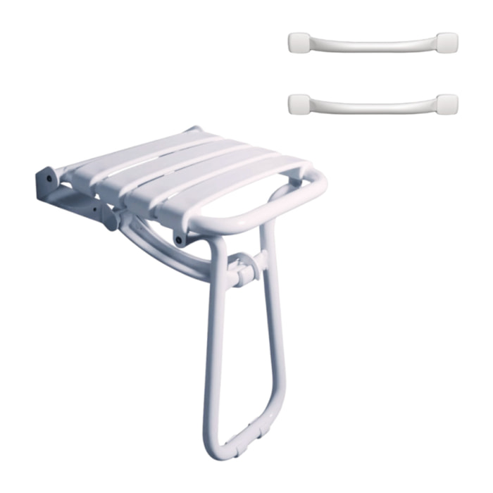Pack avec siège de douche PMR PELLET escamotable blanc brillant + 2 barres d'appui 42,5 cm