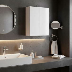 Mobile Pensile Da Bagno Sospeso Con 2 Ante Battenti E Ripiani Interni Armadietto In Melaminico Salvaspazio Per Bagno 60 x 60 x 16 Cm Bianco Lucido