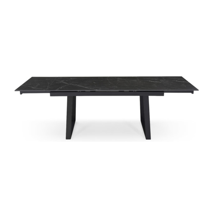 Table extensible céramique noir marbré 180/260cm - 8 piètements - UNIK