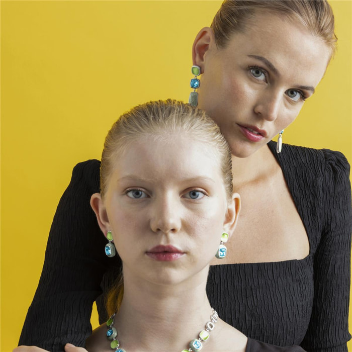 Pendientes con Cristal Azul acabado plata