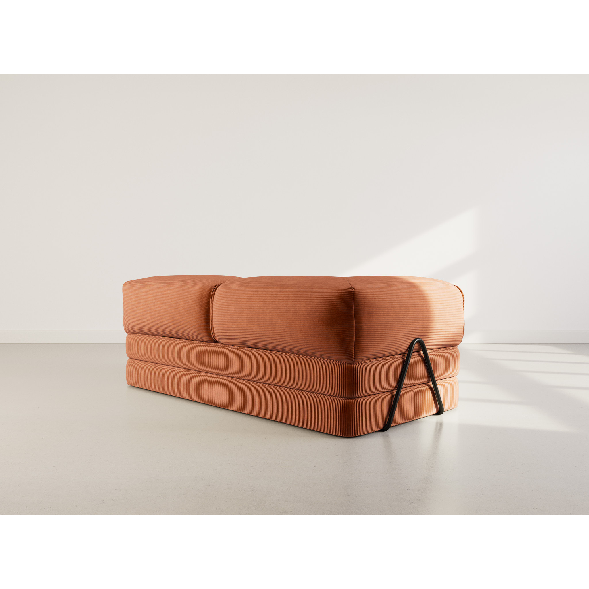 Poppy - canapé 3 places convertible en velours côtelé - Terracotta