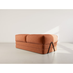 Poppy - canapé 3 places convertible en velours côtelé - Terracotta
