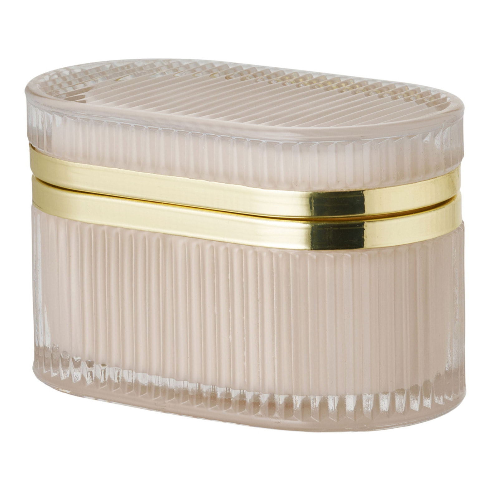 Scatola con coperchio Love in vetro costolato nude e ottone