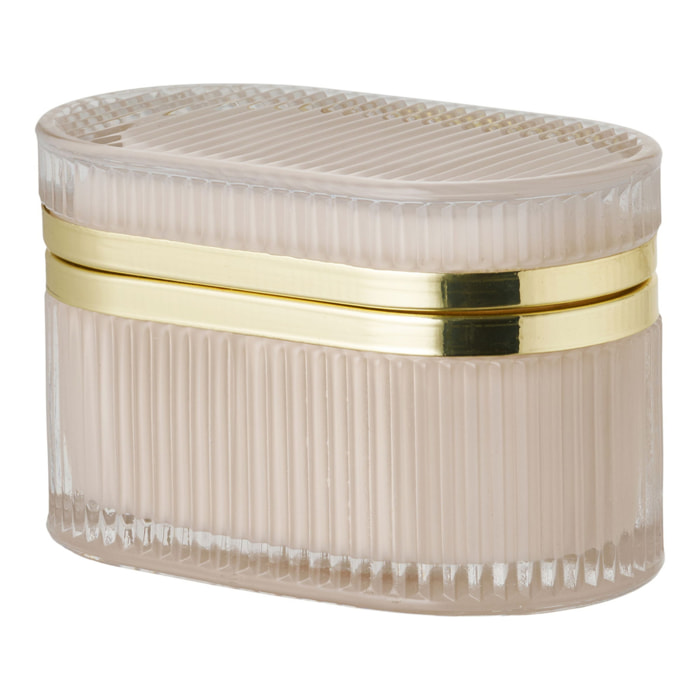Scatola con coperchio Love in vetro costolato nude e ottone