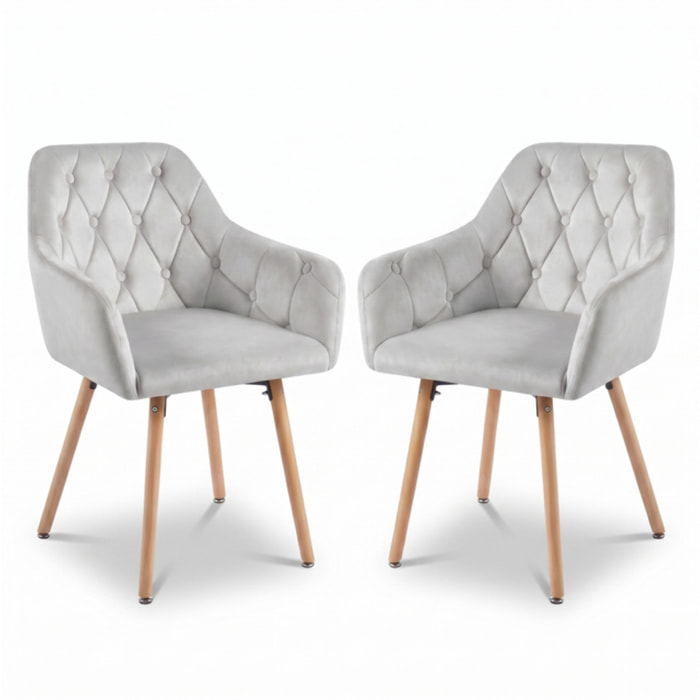 Set 2 poltrone in poliestere effetto velluto - GRIGIO CHIARO