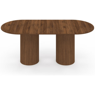Table à manger extensible Albane 160-200cm 2 pieds pylône effet noyer