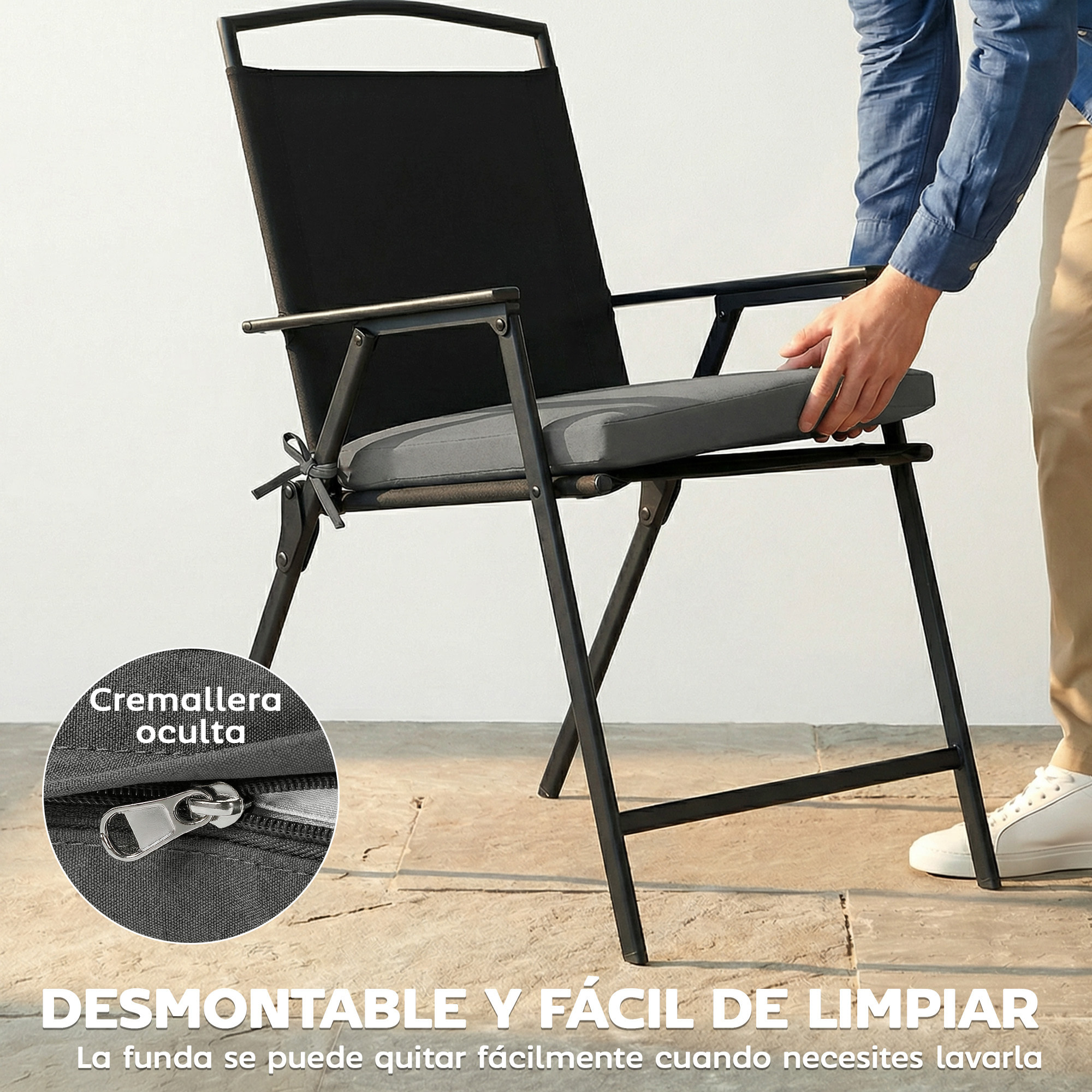 Juego de Cojines para Sillas de Comedor, 46x42x7 cm, 6 Piezas, Cojines para Sillas de Jardín con Funda Lavable y Lazos, Impermeable y Anti-UV, Gris Oscuro