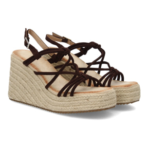 Sandalias de Cuña de Yute, para Mujer con Adornos Cruzados