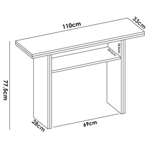 Tavolo allungabile Rodella, Consolle estensibile ausiliare multiposizione,Tavolo da pranzo pieghevole con piano abbattibile, 110x33/66h75 cm, Bianco