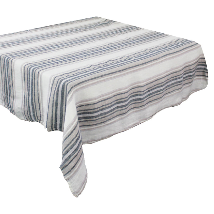 Nappe pur lin lavé 200 g/m² rayé gris beige Sombrilla naturel
