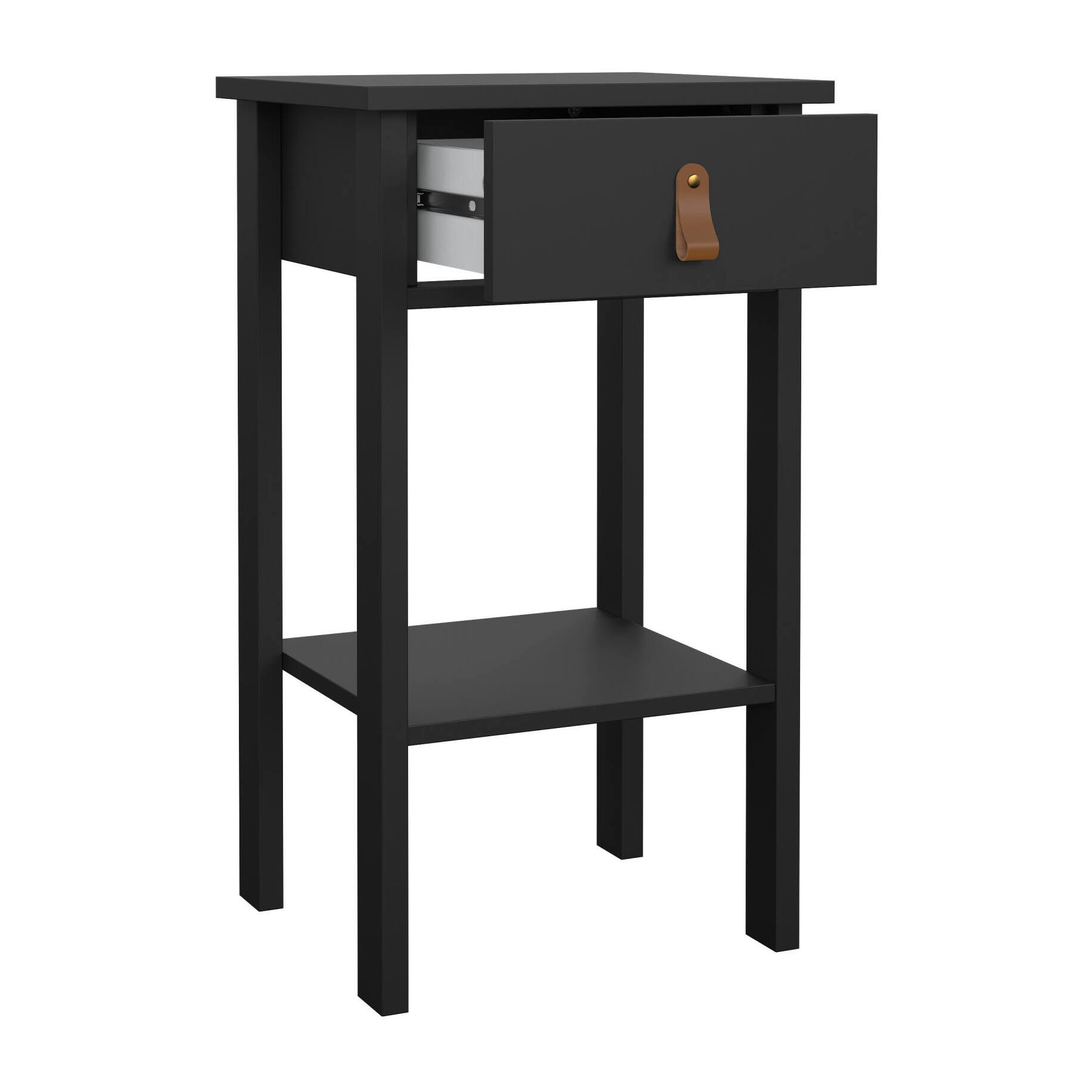 Comodino Inday, Comò basso, Tavolino da notte, Mensola da letto, 40x34 h70 cm, Nero