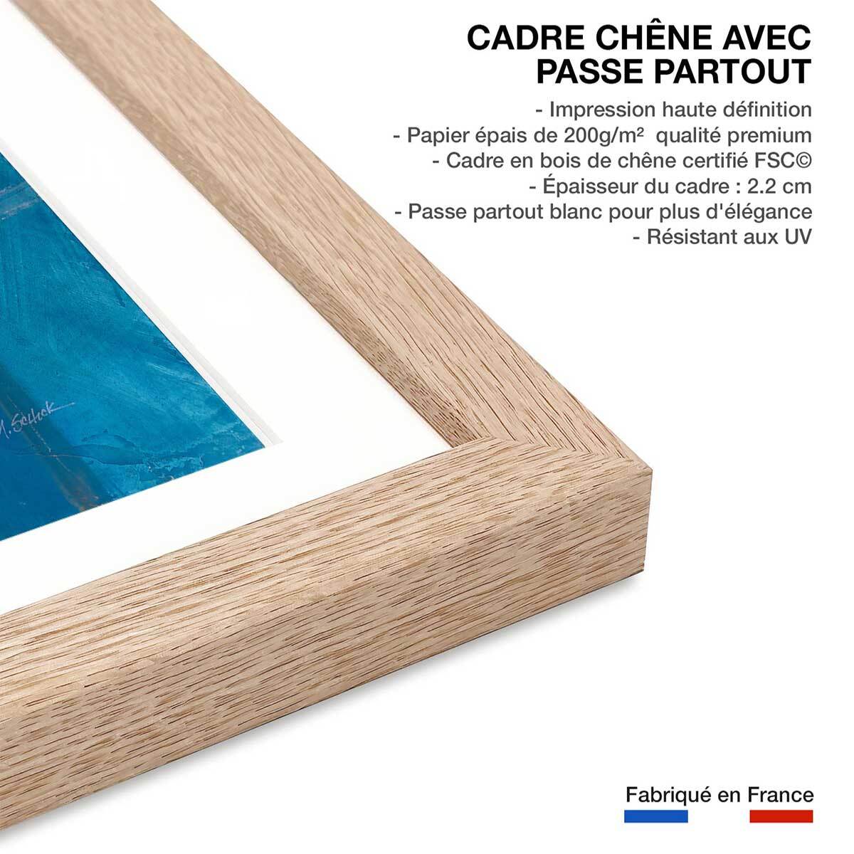 Affiche Passage bleue Affiche + cadre en bois - Chêne