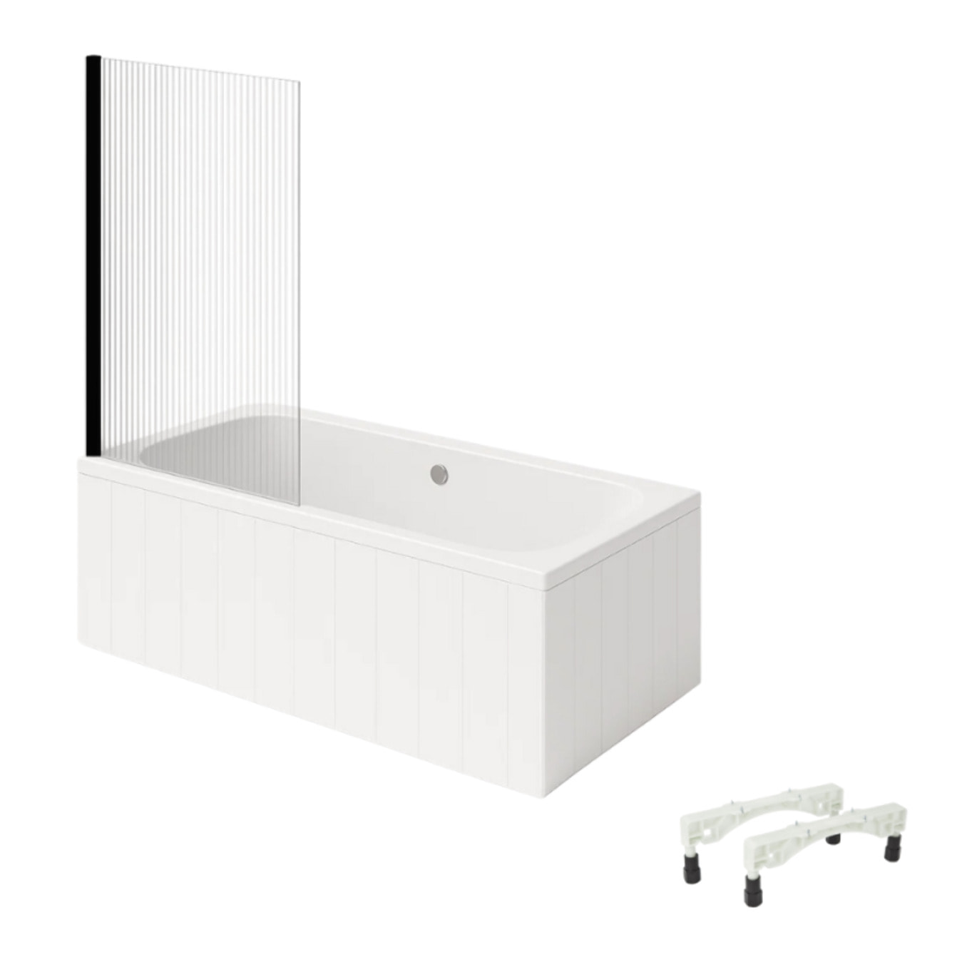 Baignoire droite avec pieds 180 x 80 cm VILLEROY & BOCH O.Novo Blanc + Pare Bain gauche AURYS Raywall noir mat