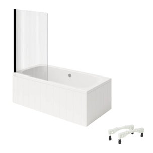 Baignoire droite avec pieds 180 x 80 cm VILLEROY & BOCH O.Novo Blanc + Pare Bain gauche AURYS Raywall noir mat
