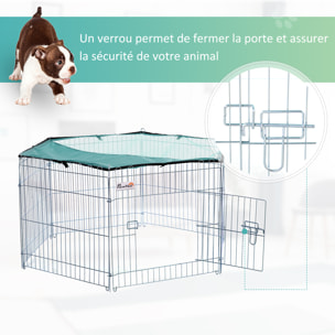 PawHut Parc enclos modulable Acier 6 Panneaux et 1 Porte pour Chiens Ø 120 x 60 cm Gris Métal vert