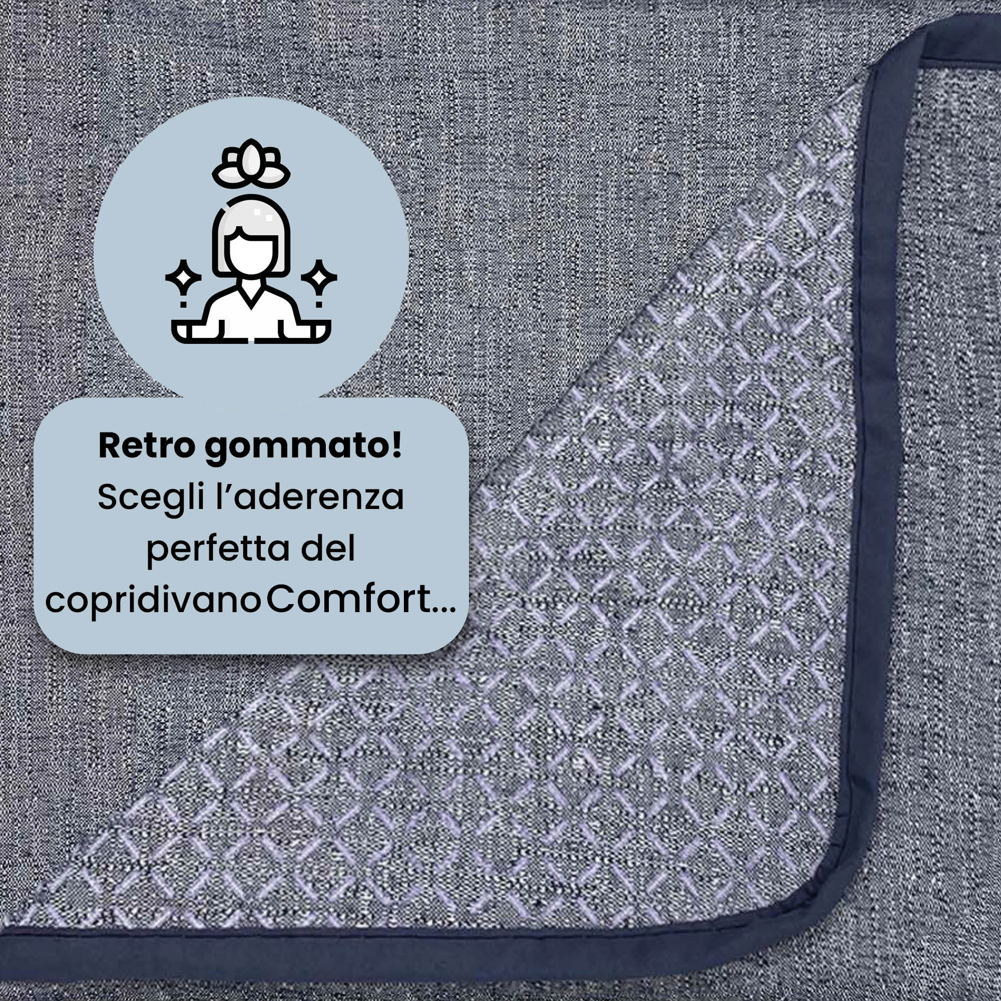 COPRIDIVANO COMFORT, Antiscivolo, Cotone+Microfibra+Fibre Varie, Made in Italy - BLU SCURO