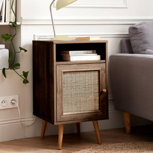 Table de chevet scandinave en cannage 1 porte BOHÈME