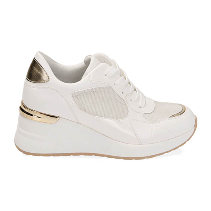 Zapatillas urbanas blancas, tacón de cuña de 6 cm
