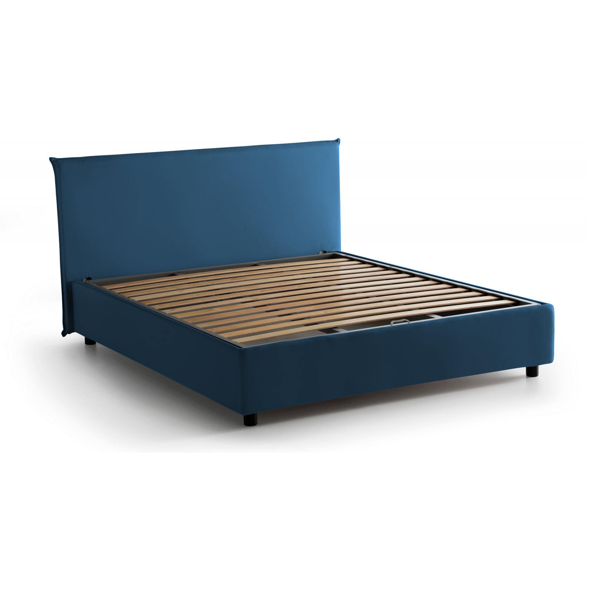 Letto matrimoniale Bonella, Letto contenitore con rivestimento in tessuto, 100% Made in Italy, Apertura frontale, adatto per materasso Cm 160x200, Blu