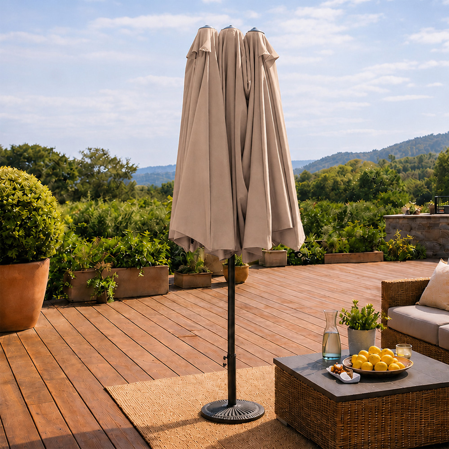Parasol rectangulaire double 2,7x4,6m taupe CABIATE