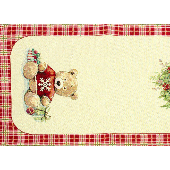 Runner Natalizio Tessuto Gobelin Disegno Orsetto 40*100